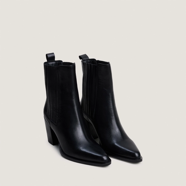 Bottines à talons et fronces en cuir noir | PIPA | Jonak