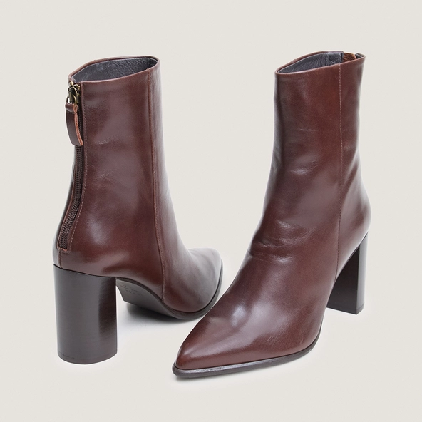 Bottines à fermetures éclairs arrières en cuir marron | PIXI | Jonak