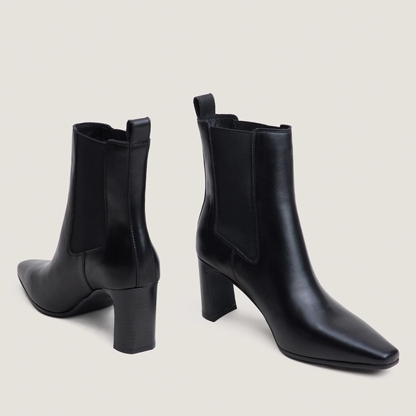 Bottines à élastiques et bouts carrés en cuir noir | PAULA | Jonak