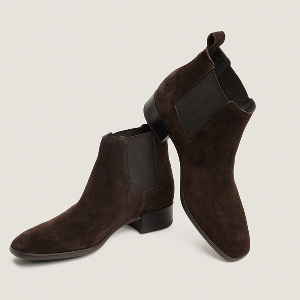 Boots à élastiques et talons plats en croûte marron foncé | PHLEANDRE | Jonak