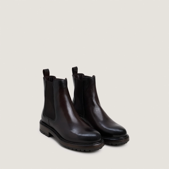 Boots à élastiques et semelles crantées en cuir grainé marron foncé | CELINA | Jonak