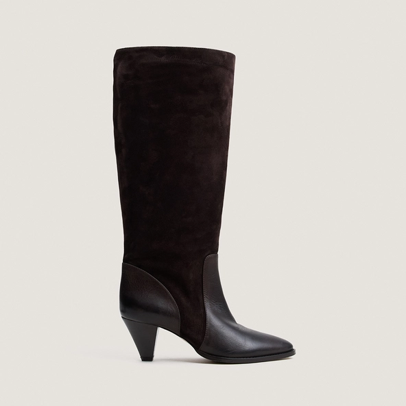Bottes à talons pointus en cuir marron et croûte marron | LEONORE | Jonak