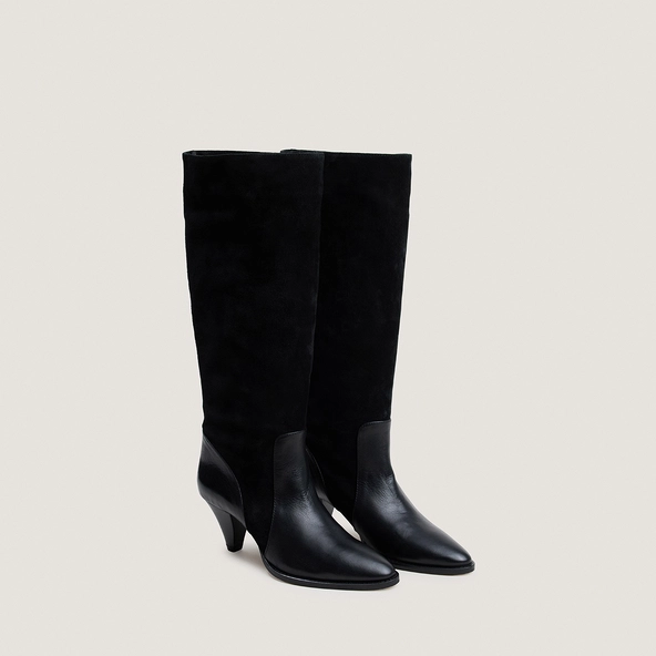 Bottes à talons pointus en cuir noir et croûte noir | LEONORE | Jonak
