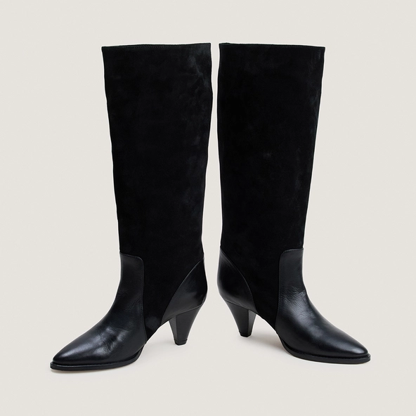 Bottes à talons pointus en cuir noir et croûte noir | LEONORE | Jonak
