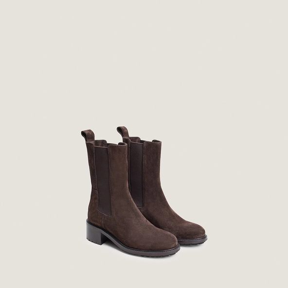 Bottines à élastiques et semelles crantées en croûte marron | LINE | Jonak