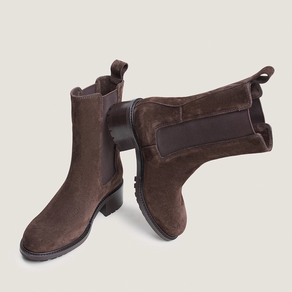 Bottines à élastiques et semelles crantées en croûte marron | LINE | Jonak