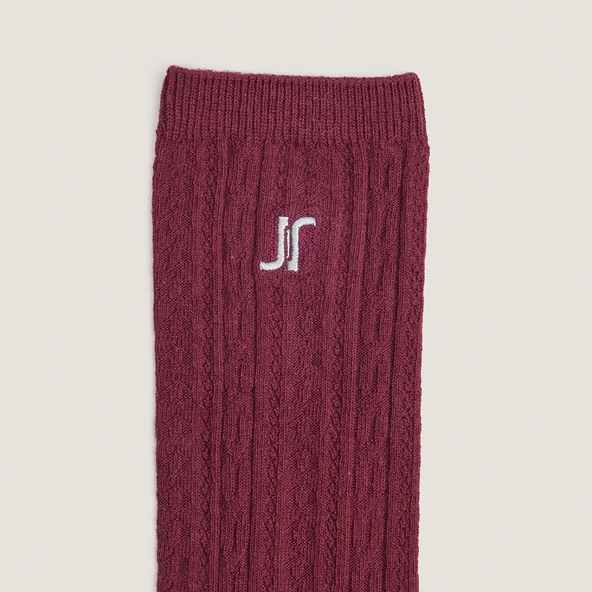 Chaussettes hautes à monogrammes en textile bordeaux | FAUSTINE | Jonak