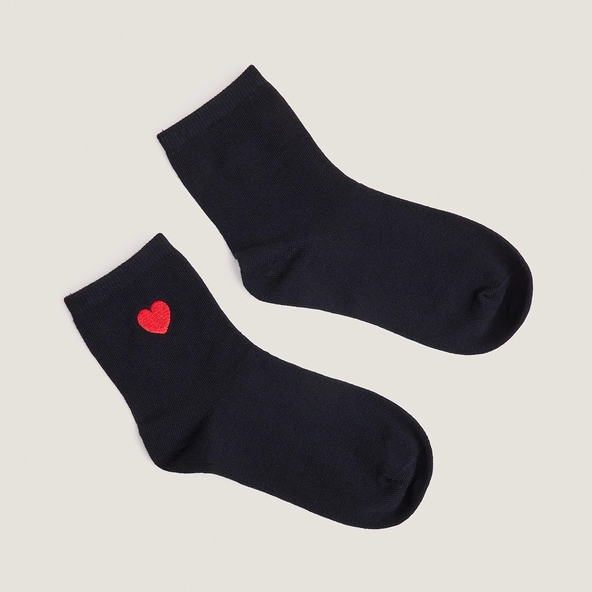 Chaussettes courtes à monogrammes cœur en textile noir | FLORE | Jonak