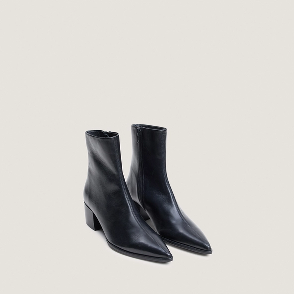Bottines à talons carrés et bouts pointus en cuir noir | PALE | Jonak