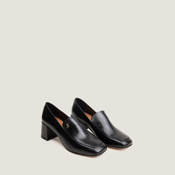 Mocassins &agrave; talons et monogrammes en cuir noir | VILLETTE | Jonak