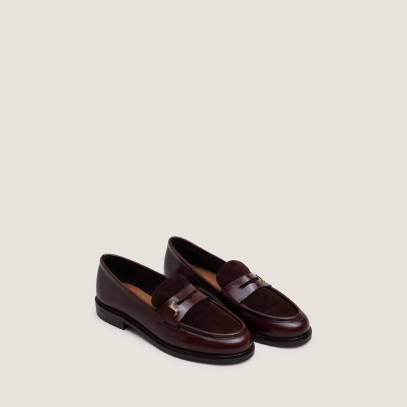 Mocassins &agrave; bouts ronds et monogrammes en cuir chocolat et velours marron | DUEDI | Jonak