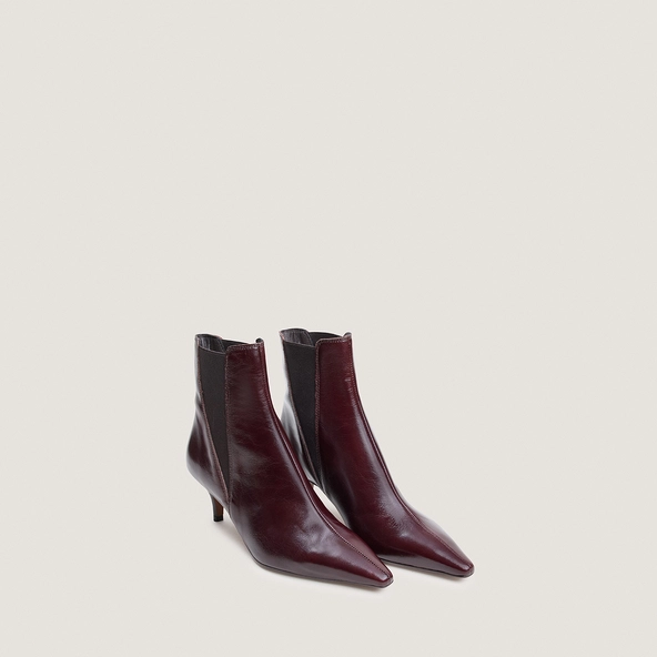 Bottines à talons fins et bouts pointus en cuir vieilli chocolat | BORGIA | Jonak