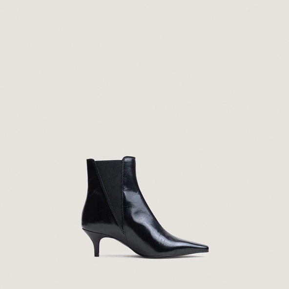 Bottines à talons fins et bouts pointus en cuir vieilli noir | BORGIA | Jonak