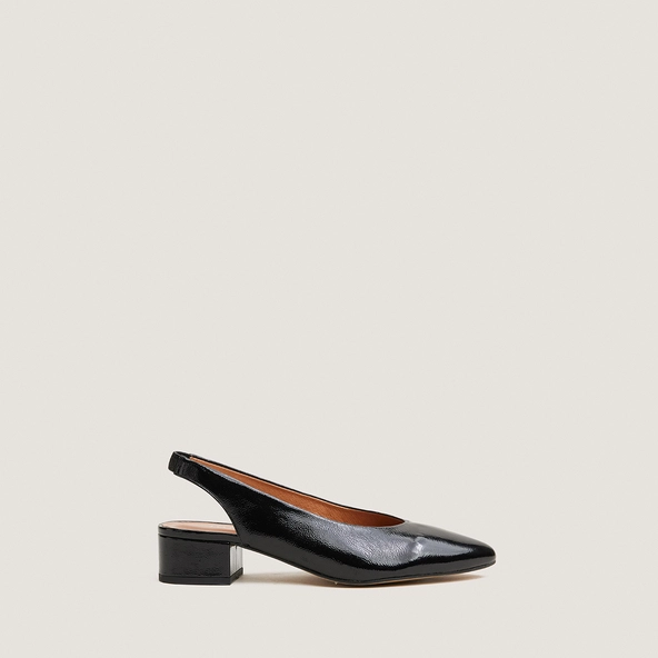 Ballerines &agrave; bouts arri&egrave;res ouverts en vernis pliss&eacute; noir | VINCE | Jonak