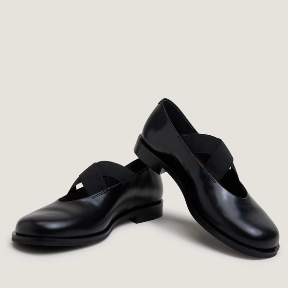 Ballerines à brides élastiques en cuir noir | DAREZZA | Jonak