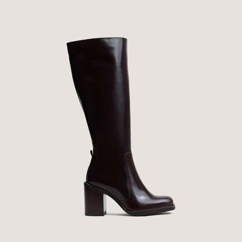 Bottes &agrave; talons d&eacute;bordants marron fonc&eacute;