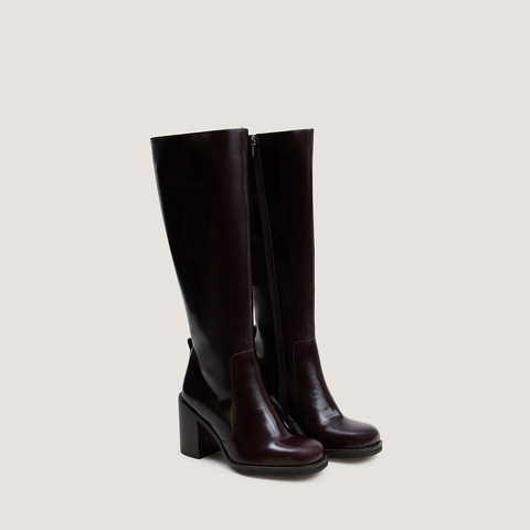 Bottes &agrave; talons d&eacute;bordants marron fonc&eacute;