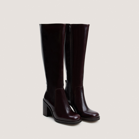 Bottes &agrave; talons d&eacute;bordants marron fonc&eacute;