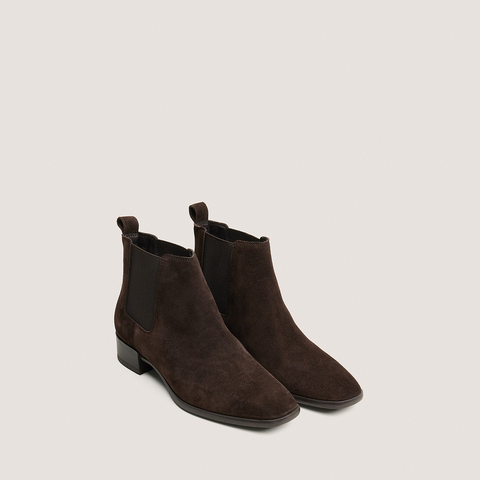 Boots &agrave; &eacute;lastiques et talons plats marron fonc&eacute;