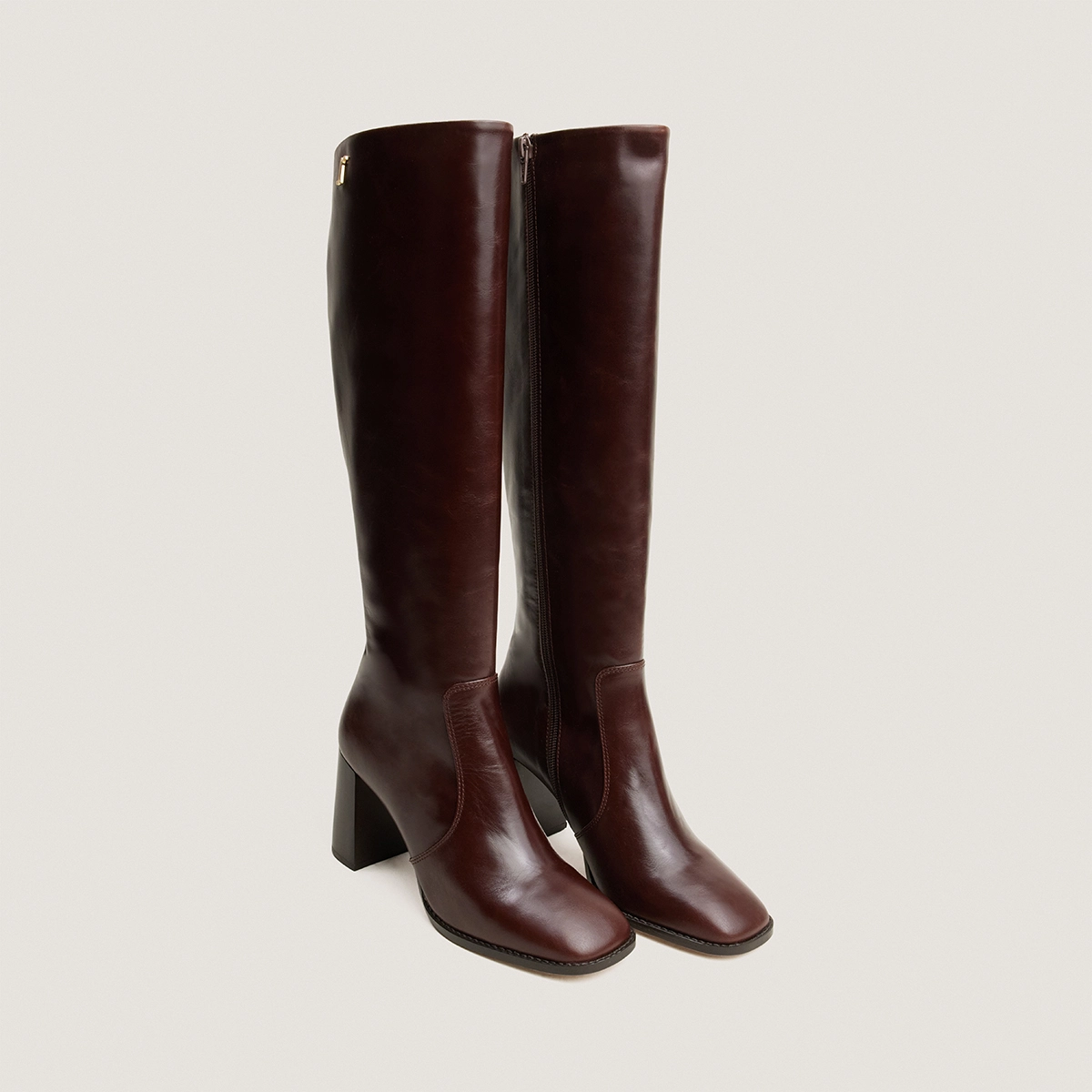 Bottes à talons et monogrammes en cuir marron | VAUBO | Jonak
