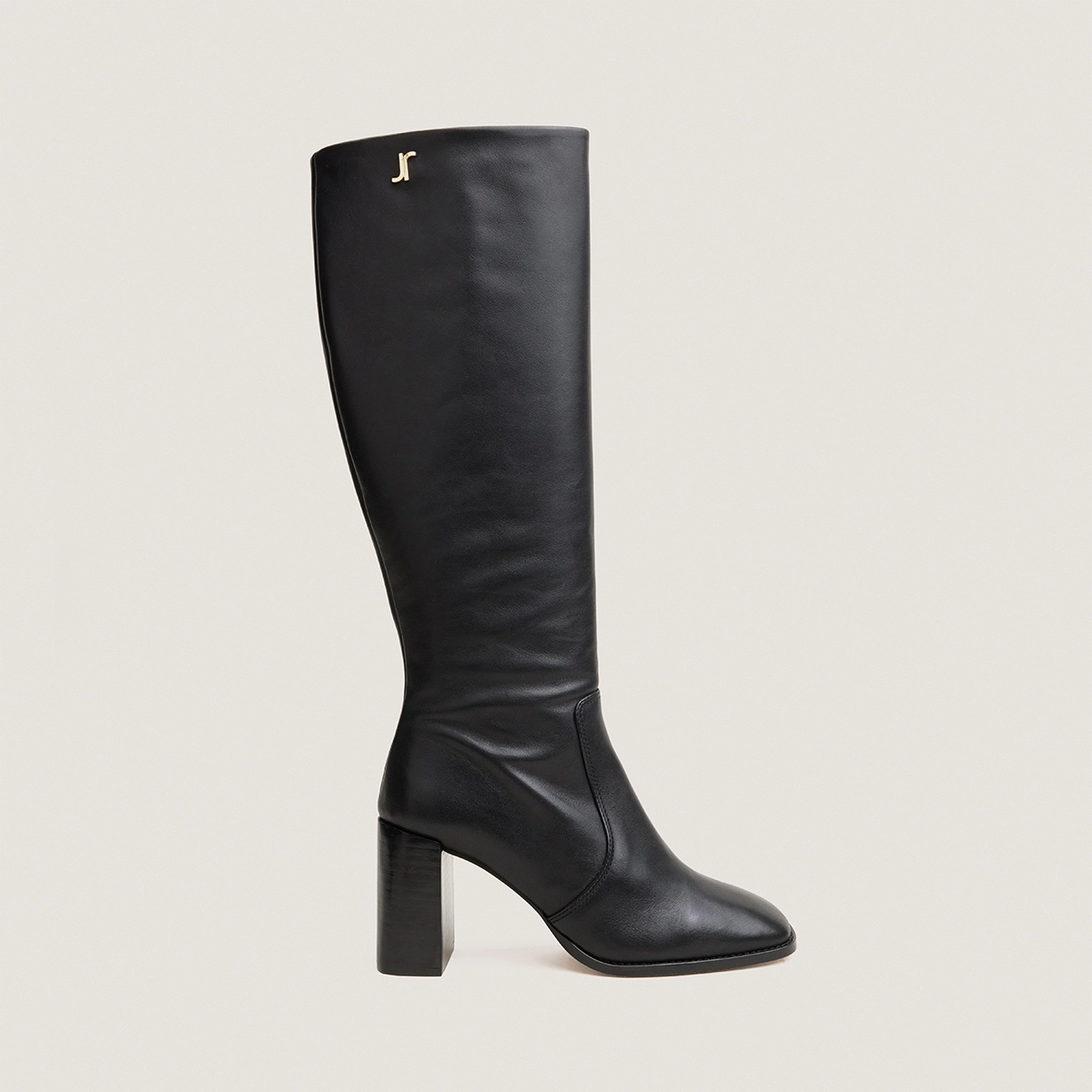 Bottes à talons et monogrammes en cuir noir | VAUBO | Jonak