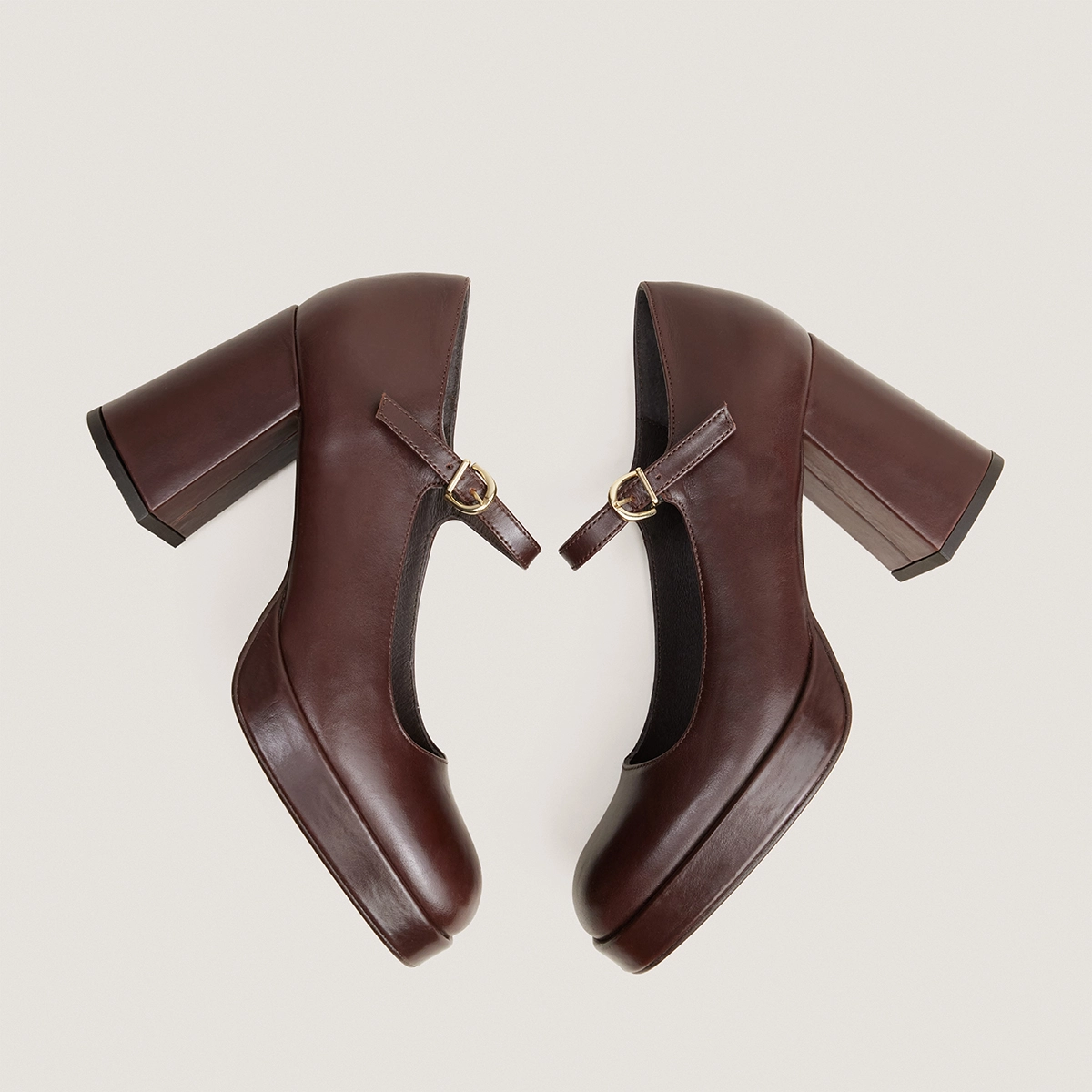 Babies à plateformes et bouts arrondis en cuir marron | VERITOX | Jonak