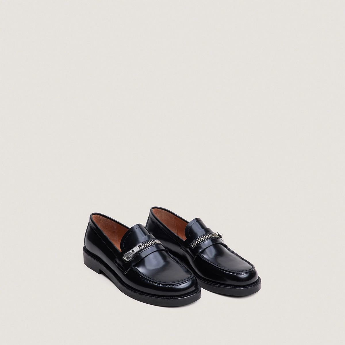 Mocassins à zips en cuir glacé noir | DOLIP | Jonak