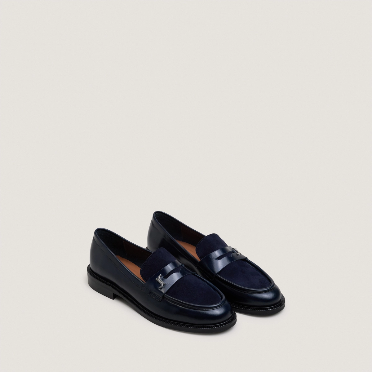Mocassins à bouts ronds et monogrammes en cuir marine et velours marine | DUEDI | Jonak