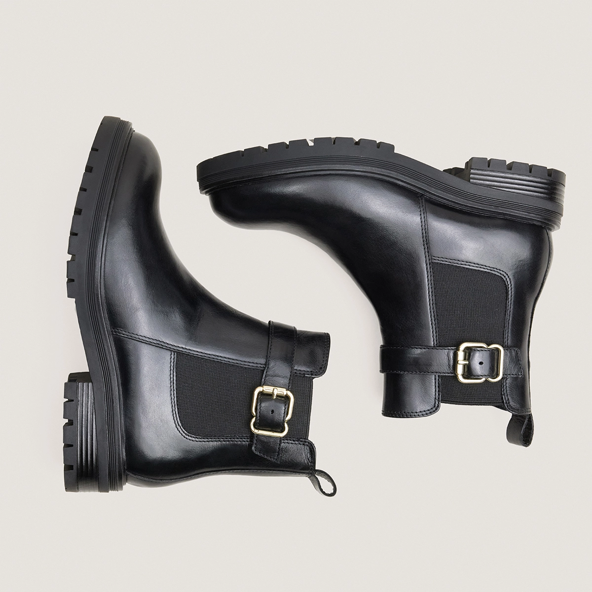 Boots à boucles et semelles crantées en cuir noir | AGILE | Jonak