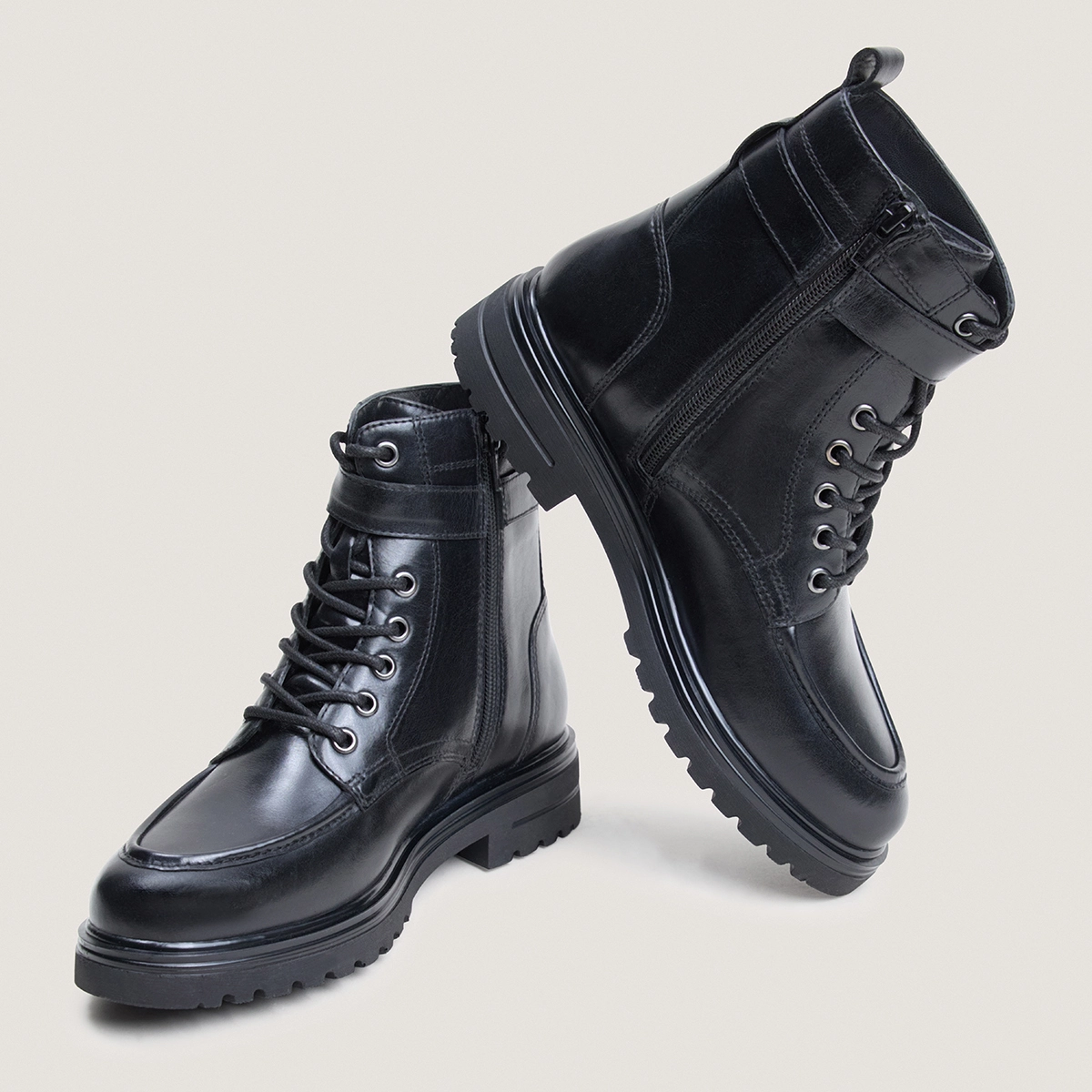 Boots à boucles et lacets en cuir noir | ALBO | Jonak