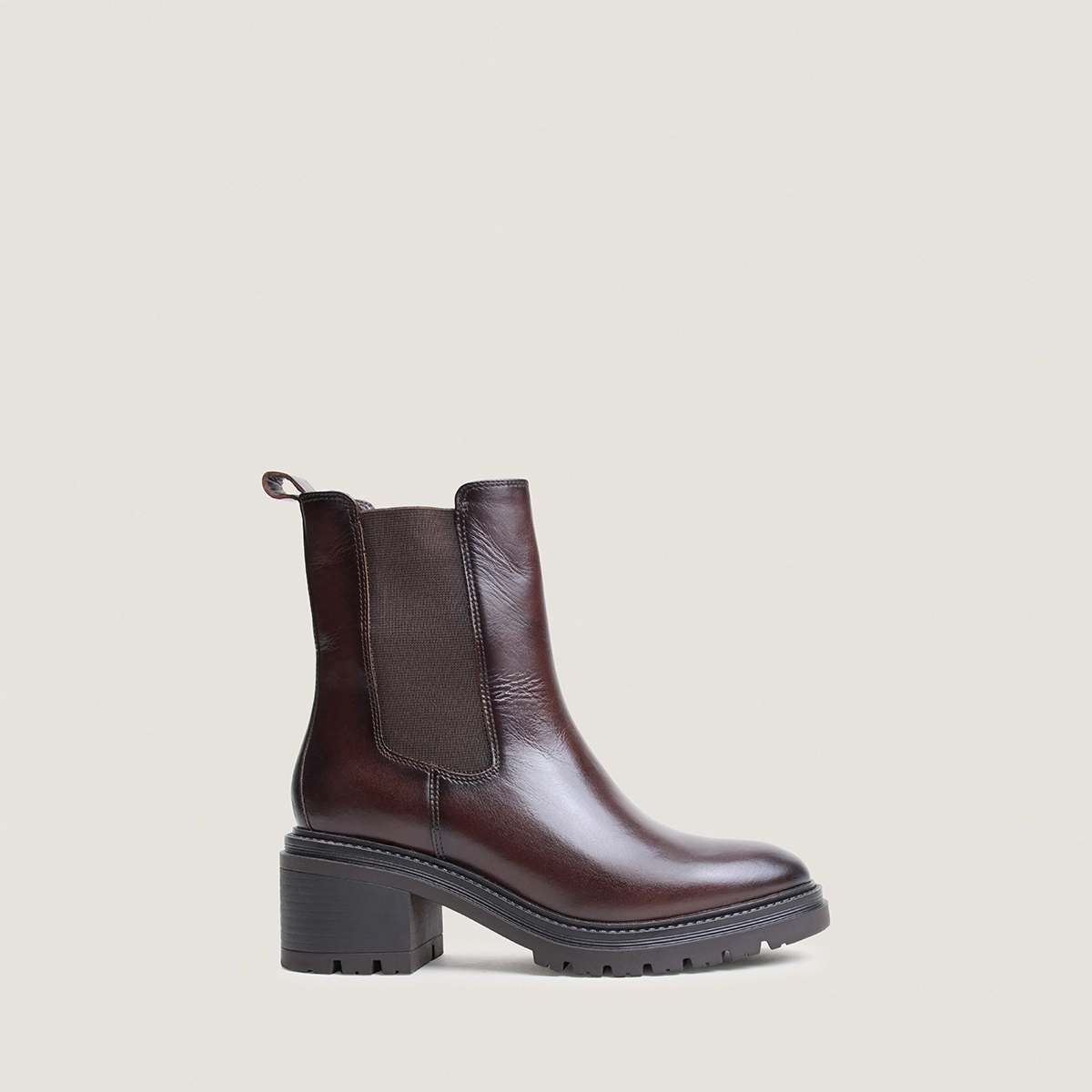 Bottines à semelles crantées en cuir brun rouge | ASTROS | Jonak