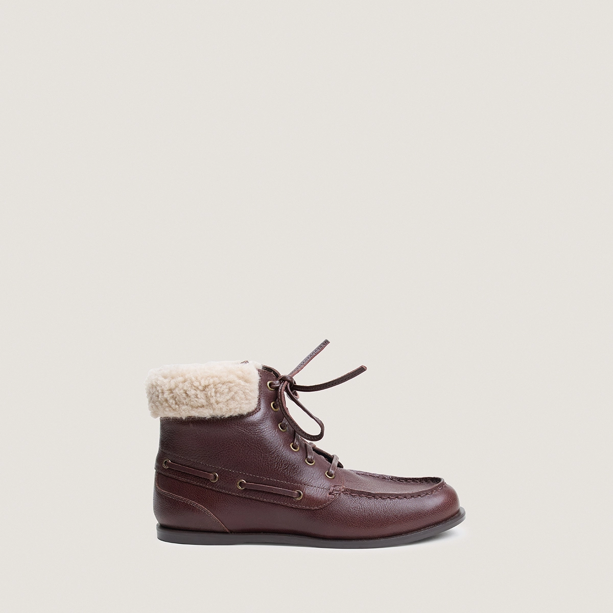 Boots à lacets en cuir grainé marron et fluffy beige | TEAM | Jonak