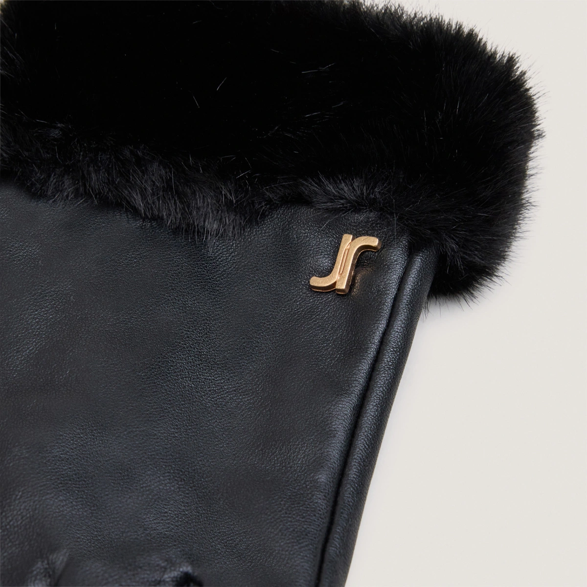 Gants à monogrammes en cuir noir et fourrure synthétique noire | JOSETTE | Jonak