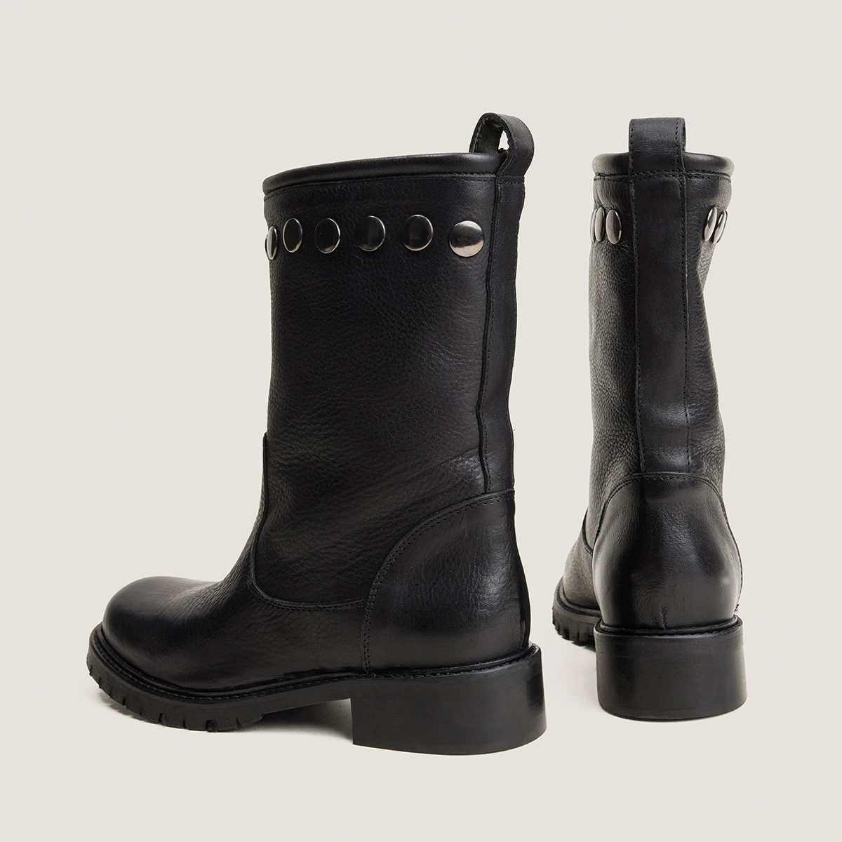 Bottes à rivets et semelles crantées en cuir grainé noir | REGAN | Jonak