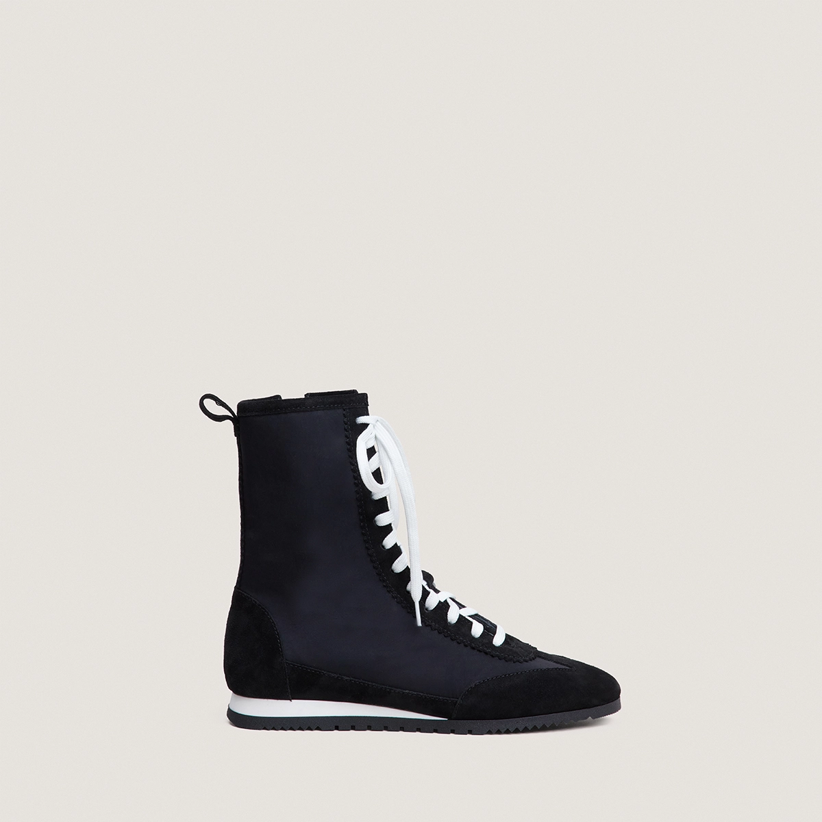 Baskets hautes à lacets en croûte noire et nylon noir | DUTO | Jonak