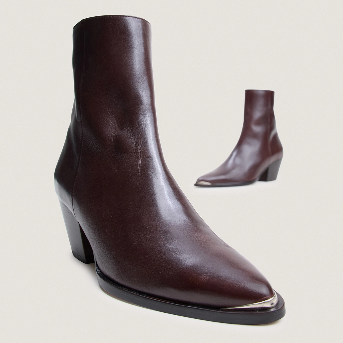 Bottines à talons et embouts argentés en cuir marron | PRUDENCE | Jonak