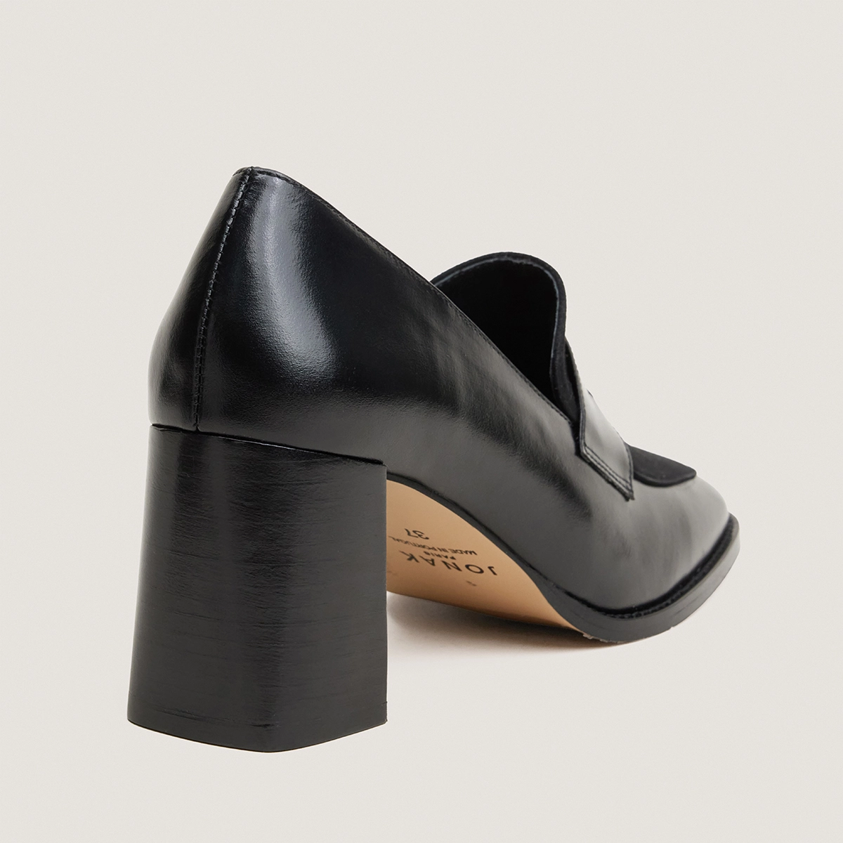 Mocassins à talon en cuir et velours noir | VARIA | Jonak