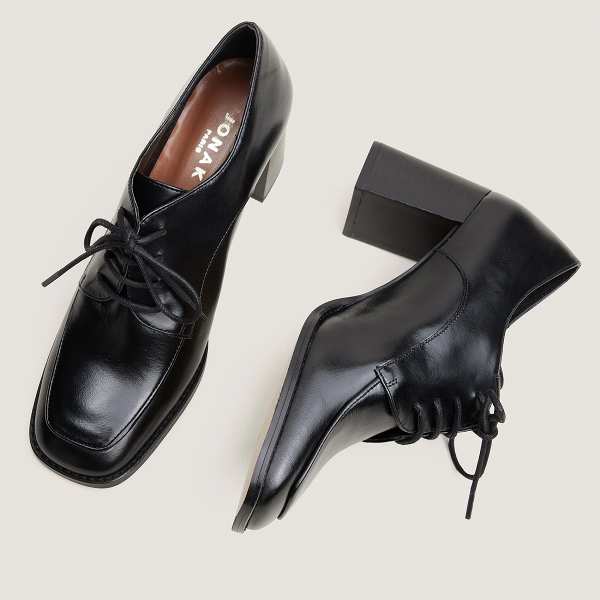 Derbies &agrave; talon en cuir noir | VRAIMENT | Jonak