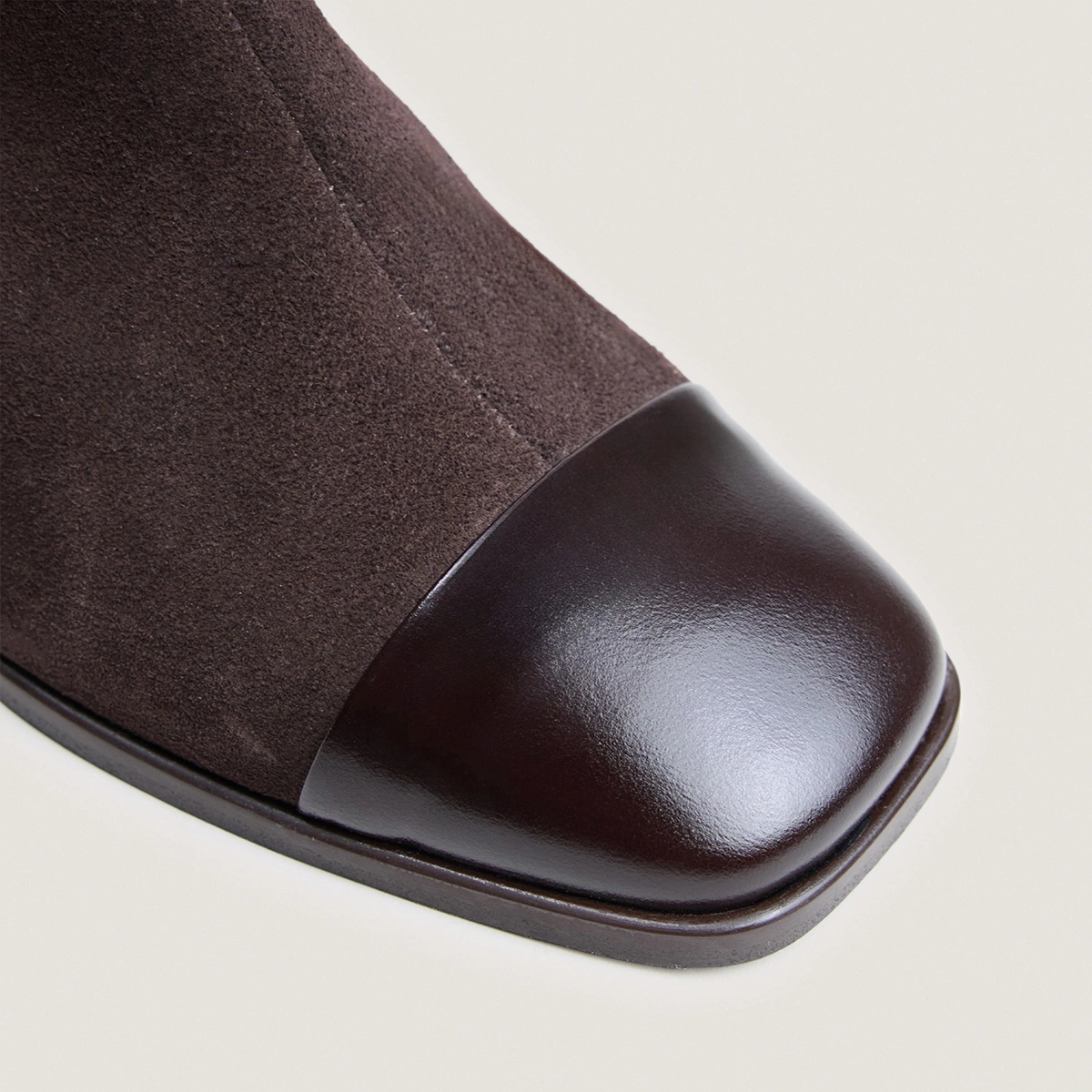 Bottines à talons et bouts carrés en cuir marron foncé et croute marron foncé | ALMIR | Jonak
