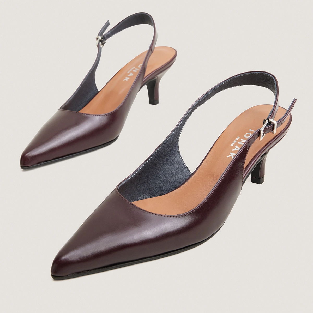 Slingback &agrave; bout pointus en cuir bordeaux | DOUALA | Jonak
