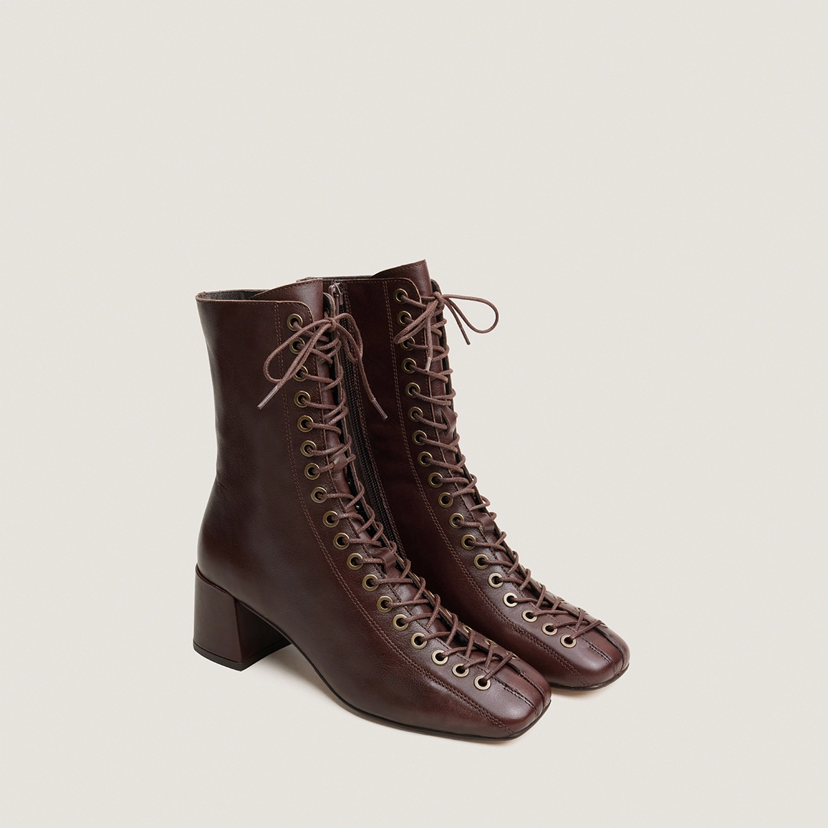 Bottines à lacets et à talons en cuir marron | VAMELINE | Jonak