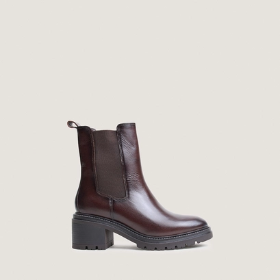 Bottines à semelles crantées en cuir brun rouge | ASTROS | Jonak