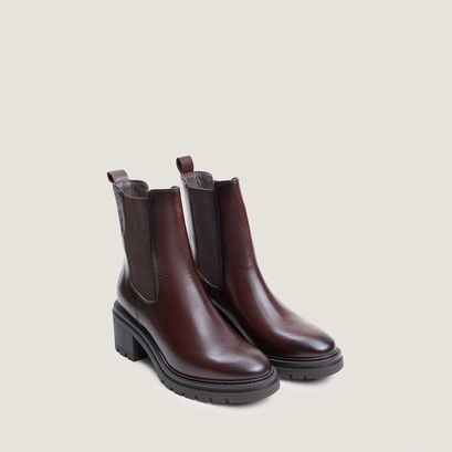 Bottines à semelles crantées en cuir brun rouge | ASTROS | Jonak