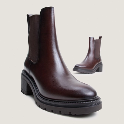 Bottines à semelles crantées en cuir brun rouge | ASTROS | Jonak