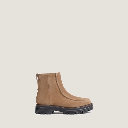 Bottines à bouts ronds et semelles crantées beige