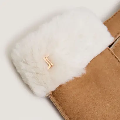 Gants fourr&eacute;s en peau lain&eacute;e cognac | JOYEUX | Jonak