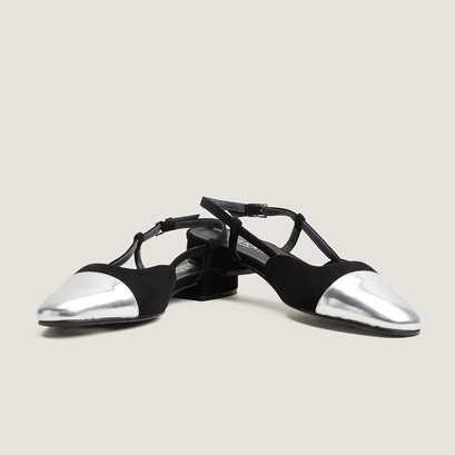 Ballerines slingbacks noir-argent