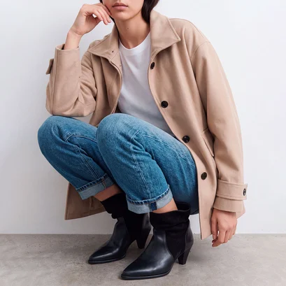 Bottines &agrave; bouts pointus en cuir noir et cro&ucirc;te noire | PAMPA | Jonak