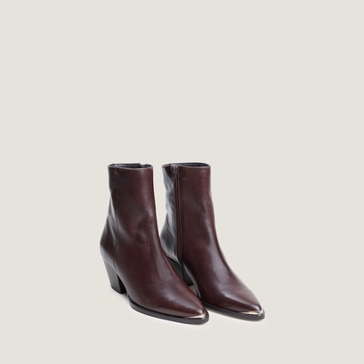 Bottines à talons et embouts argentés marron