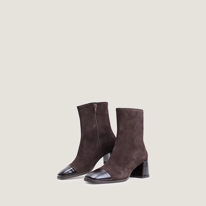Bottines à talons et bouts carrés marron